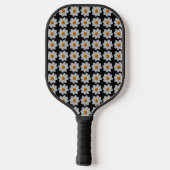 White Dahlia Floral Pattern on Black Pickleball Paddle (Achterkant)