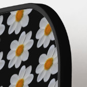White Dahlia Floral Pattern on Black Pickleball Paddle (Links Detail)
