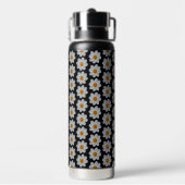 White Dahlia Floral Pattern on Black Waterfles (Achterkant)