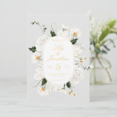White Daisey en Rozen Wedding Kaart (Staand voorkant)