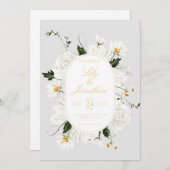 White Daisey en Rozen Wedding Kaart (Voorkant / Achterkant)