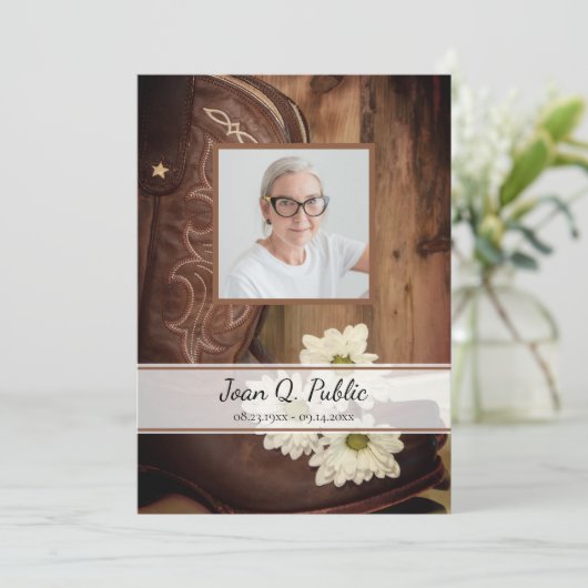 White Daisies Cowboy Boots Western Funeral Service Programma (Staand voorkant)