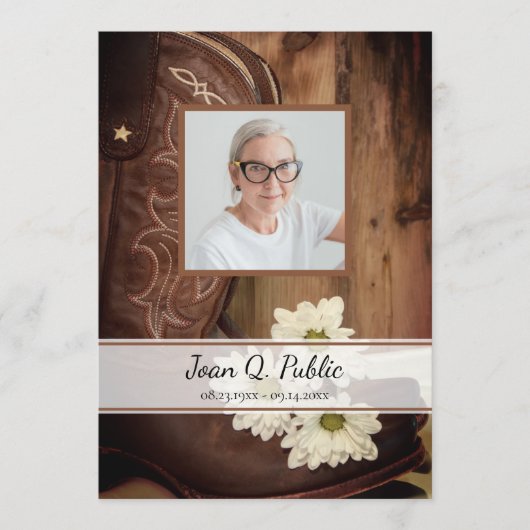 White Daisies Cowboy Boots Western Funeral Service Programma (Voorkant)