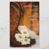 White Daisies Cowboy Boots Western Wedding Menu (Voorkant)