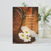 White Daisies Cowboy Boots Westerne bruiloft RSVP (Staand voorkant)