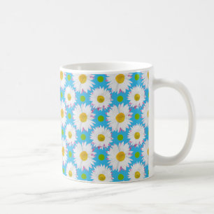 White Daisies en Green Polka Dots op Turquoise Koffiemok