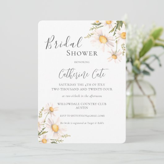 White Daisies Floral Bridal Douche Invitation (Debout devant)