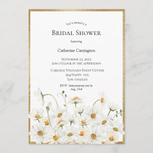 White Daisies Floral Waterverf Gold Vrijgezellenfe Kaart