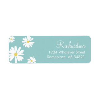 White Daisies Flowers Aqua Background Labels