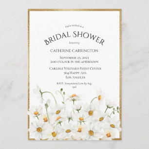 White Daisies Gold Floral Waterverf Vrijgezellenfe Kaart