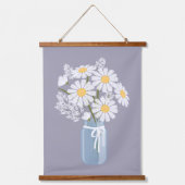White Daisies Mason Jar op Lavender Hangend Wandkleed (Voorkant)