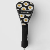 White Daisies on Black Personalized Golfheadcover (Voorkant)