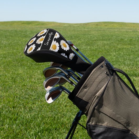 White Daisies on Black Personalized Golfheadcover (Insitu)