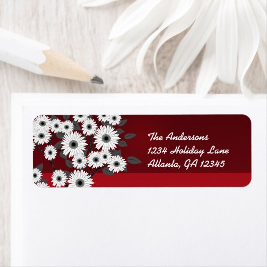 White Daisies on Burgundy kerstlabels Etiket (Insitu)