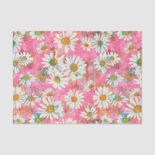 White Daisies on Pink Floral Pattern Tissuepapier (Voorkant)