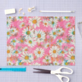 White Daisies on Pink Floral Pattern Tissuepapier (Craft)