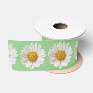 White Daisies on Sage Green Lint