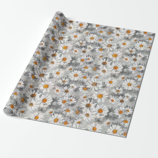White Daisies Pattern Cadeaupapier (Uitgerold)