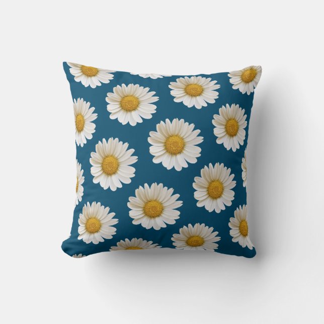 White Daisies Pattern on Ocean Blue Sierkussen (Voorkant)