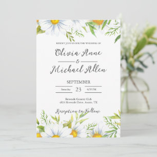 White Daisies Waterverf Script Wedding Invitation Kaart