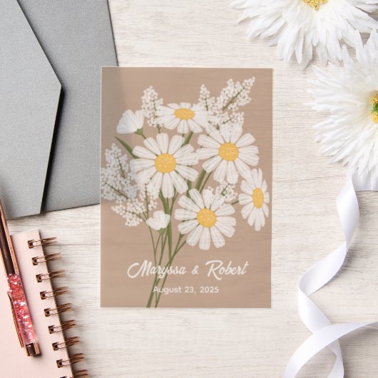 White Daisies Wedding Jubileum Beige Insert Vellum Uitnodigingen (Huwelijk)