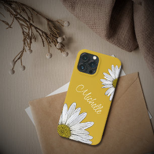 White Daisies Whimsical Boho Gold iPhone 13 Pro Max Hoesje