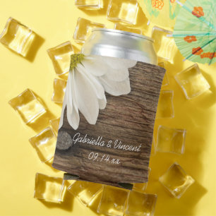 White Daisy and Barn Wood Country Weddenschap Favo Blikjeskoeler