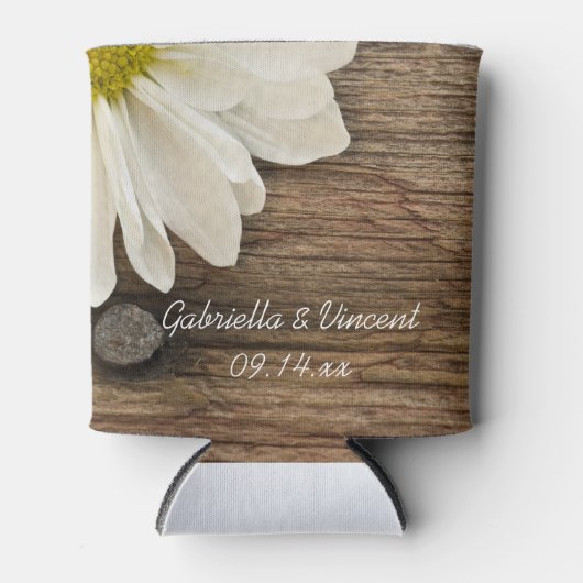 White Daisy and Barn Wood Country Weddenschap Favo Blikjeskoeler (Voorkant)