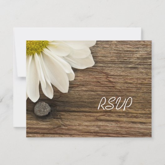 White Daisy and Barn Wood Country Weddenschap RSVP (Voorkant)