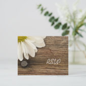 White Daisy and Barn Wood Country Weddenschap RSVP (Staand voorkant)