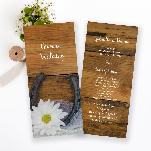 White Daisy and Hoefijzer Western Wedding Programm Programma