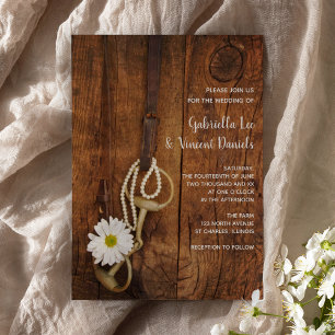 White Daisy and Horse Bit Country Western Wedding Kaart