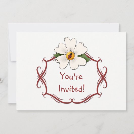 White Daisy and Ladybug Birthday Party Invitation Kaart (Voorkant)