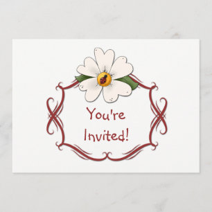 White Daisy and Ladybug Birthday Party Invitation Kaart