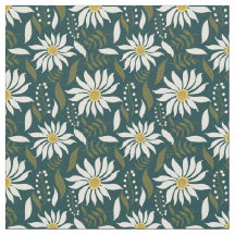 White Daisy Blauwgroen Floral Pattern