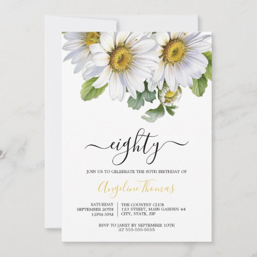 White Daisy Bloemen Greenery Script Verjaardag Kaart (Voorkant)