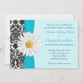 White Daisy Blue Black Mariage damassé Invitation (Devant)