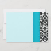 White Daisy Blue Black Mariage damassé Invitation (Dos)