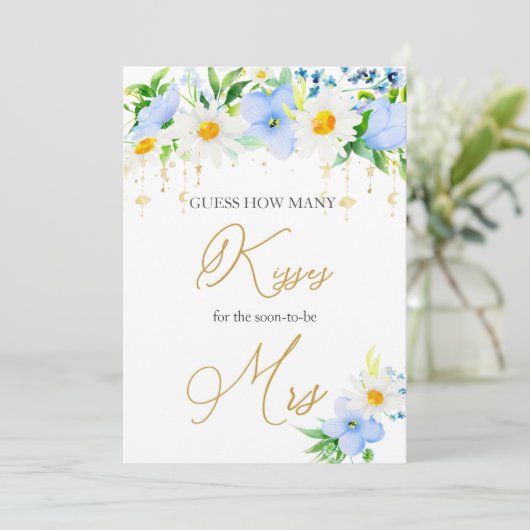 White Daisy Blue Floral denk je hoeveel Kisses Gam Kaart (Staand voorkant)