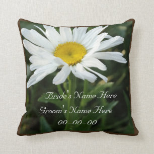 White daisy bruiloft, gepersonaliseerd met naam kussen
