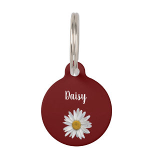 White Daisy Cute Floral Red Burgundy Huisdierpenning