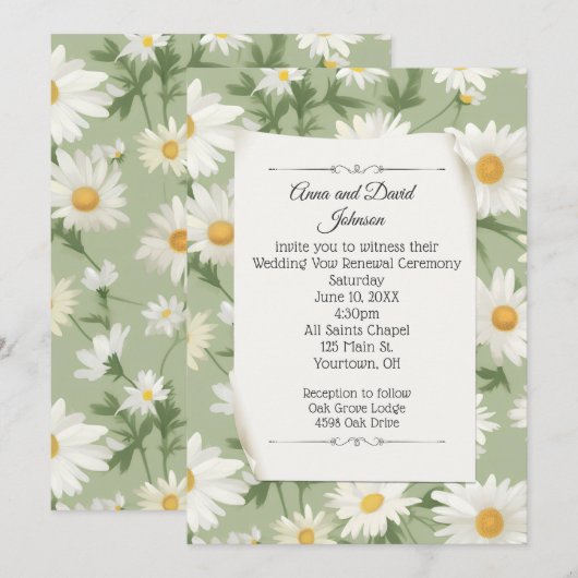 White Daisy Design voor Vow Vernieuwing Kaart (Voorkant / Achterkant)