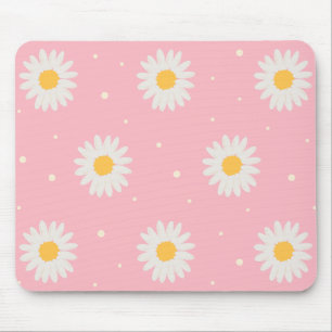 White Daisy Dot Pink Muismat
