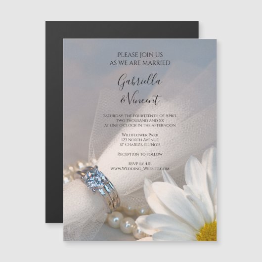 White Daisy Elegance Mariage Invitation magnétique (Devant / Derrière)