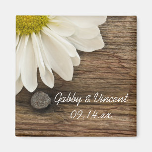 White Daisy en Barn Wood Country Wedding Magneet