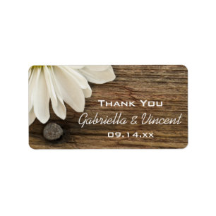 White Daisy en Barn Wood Wedding Dank je wel Etiket