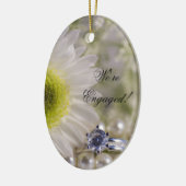 White Daisy en Diamond Ring Verloving Keramisch Ornament (Links)