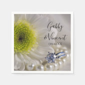 White Daisy en Diamond Ring Wedding Servet (Voorkant)