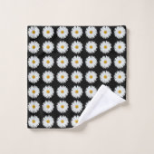 White Daisy Floral Pattern on Black Bad Handdoek (Wasdoekje)