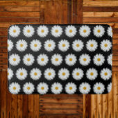 White Daisy Floral Pattern on Black Badmat